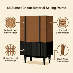 Armoire en bois massif de style mid-century moderne, design color-block, 3 <span class=keywords><strong>tiroirs</strong></span>, coffre de rangement durable pour salon et chambre à coucher - Product Image 5