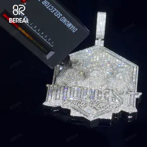 قلادة ذهبية مخصصة مرصعة بالمجوهرات المطلية بالفضة والماس موديل MVS Baguette Moissanite 10K على شكل حروف هيب هوب والاسم والسلسلة من المجوهرات الراقية للرجال