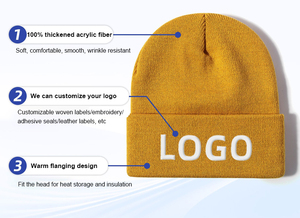 Customized Beanie <b>Cap</b> <b>Winter</b> Thick Solid Color Warm Knitted Hat with High-end Leather Label - Product Image 5
