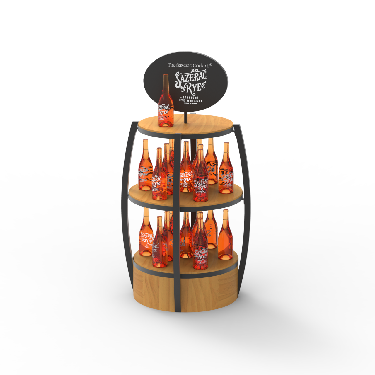 Apache Customized Wooden Laminated Wine Barrel Whiskey Display Rack Suitable for Supermarket Stores — view 1