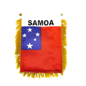 Drapeau de voiture sportif en polyester à impression numérique, imperméable, avec franges dorées et ventouse pour rétroviseur - Product Image 1