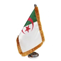 Drapeau de bureau Algérie avec franges dorées 8,2x11 pouces, mini drapeau national algérien de table avec base en métal massif, décoration de chambre