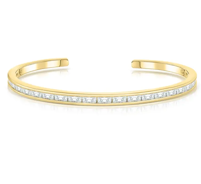 Wholesale CZ Crystal Fine Jewelry 925 Silver Cuff Bangle, 14K Gold Plated Bracelet Bangles