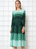 Robe plissée Miyake élégante dégradée mi-longue pour femme, à manches longues, ornée de perles, coupe trapèze, pour soirée ou église, grandes tailles