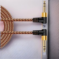 TRS kabel seimbang Stereo untuk Amplifier, mixer, perangkat Audio & gitar 6.35mm sudut kanan ke sudut kanan 3 konduktor