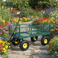 Carretilla Utilitaria de Construcción Resistente, Laterales Extraíbles, Mango Ajustable, Cuatro Ruedas, Malla Metálica de Acero, Carrito de Jardín
