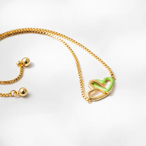 Fashion <b>14K</b> <b>Gold</b> Plated Enamel Interlock Heart Pendant Box Chain Slider <b>Bracelet</b> Double Heart Epoxy Pendant <b>Bracelet</b> Jewelry - Product Image 5