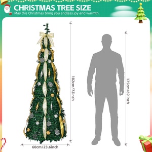 6FT trang trí đầy đủ pull-up Cây giáng sinh có thể gập lại ráp Xmas cây với đồ trang trí, Ruy Băng Vàng, bông tuyết, dễ dàng lắp ráp - Product Image 2