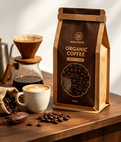 Sacs d'emballage pour café anti-odeur avec logo personnalisé du fabricant, sacs à café à fond plat, sacs à café en grains avec valve, emballage pour poudre de thé avec fermeture éclair