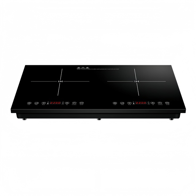 Built-in Double-burner Induction Cooktop with Touch-sensitive Glass Panel, Suitable for Home and Commercial Use.