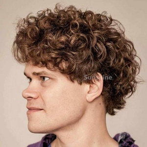 Perruque Lace French avec nœuds décolorés pour hommes, perruque bouclée, <span class=keywords><strong>cheveux</strong></span> péruviens bruts, #6, brun <span class=keywords><strong>clair</strong></span>, 10MM, vente en gros - Product Image 1