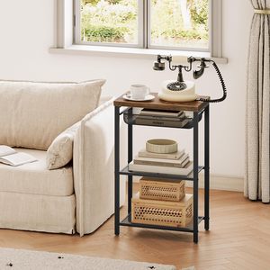 Three Tier Storage <b>Rack</b> With Mesh <b>Shelves</b> And Wooden Top For Living Room Or Office Use - Product Image 3