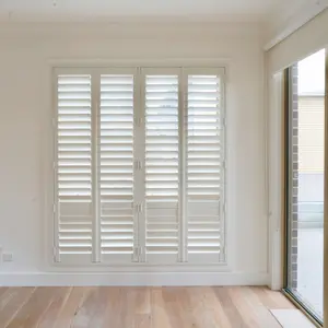 Wholesale New PVC Shutters Sliding Folding Shutter Doors White 89mm Louvre Plantation Shutters