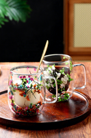 Verre à vin, café ou thé à double paroi avec poignée, originalité : fleur séchée à l'intérieur