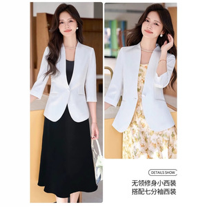 Women's Champagne Satin Blazer Three Quarter Sleeve Lightweight <b>Summer</b> 2025 Breathable Solid Color Suit <b>Jacket</b> - Product Image 4