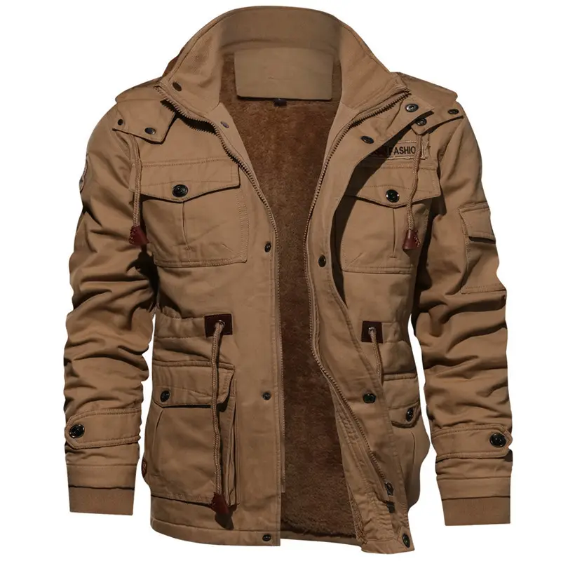 2022 High Quality Plus Size 5XL Khaki Custom Men's Pilot Jackets Winter Polar Fleece Jacket Man Warm Thicken Outerwear