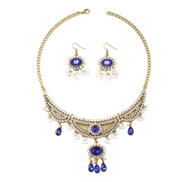 Parures de bijoux indiens vintage, collier ras-du-cou et boucles d'oreilles en zircon et perles d'imitation, style bohème, or et argent antique, pour mariage, ethnique, tribal