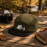 Casquette de camping décontractée 5 panneaux en tissu texturé avec visière incurvée, légère, idéale pour les voyages et la randonnée (vente en gros)