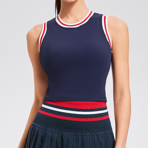 JY Débardeur de sport pour femme, style tennis, avec soutien-gorge intégré, en maille tricotée, design rétro color-block, pour fitness et yoga - Product Image 5