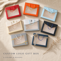 Boîte cadeau personnalisée avec logo, 8 couleurs, estampage à chaud, poignée en ruban, fenêtre, pour accessoires vestimentaires, fournisseur de marques privées