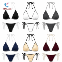 Ensemble de bikini triangle solide ODM avec haut halter et bas string à nouer sur le côté, maillot de bain deux pièces pour femme, tenue de plage personnalisée