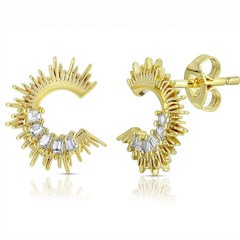 Gemnel 925 sterling silver dainty jewelry 18k gold plated diamond sunshine stud earrings for women