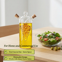 Bouteille en verre à double bec verseur pour huile et vinaigre 340 ml (11,5 oz) avec bouchon en liège, distributeur de condiments deux-en-un en borosilicate, sans métal, sans plastique