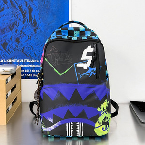 Men's casual <b>college</b> student style laptop holder fashionable trendy camouflage L capacity shark-shaped <b>bag</b> schoolbag backpack - Product Image 4