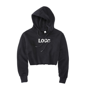 Ladies Cropped <strong>Top</strong> Hoodie Acid Wash Raw Hem Long Sleeve Polyester-Cotton Blank Oversized Loose Fit Custom Logo <strong>Winter</strong> Casual - Product Image 1