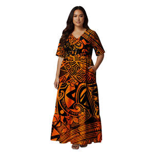 Modieus trendy casual V-hals elegante dames maxi jurk met zakken, gepersonaliseerd Polynesisch tribale print ontwerp jurken - Product Image 6
