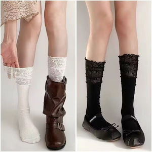 Chaussettes amples pour femmes, blanches et noires, avec bordure en dentelle, respirantes, absorbant la sueur, style ballet, chaussettes hautes pour bottes, pour jeunes de 18 à 40 ans - Product Image 3