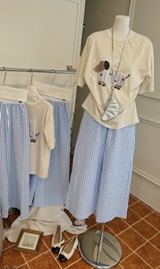 New Dog <b>Embroidery</b> <b>Set</b> x Blue Plated Pants Sample Available Casual Style Cartoon Pattern Cotton Blend Knitted + Polyester Woven - Product Image 3