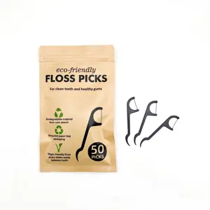 Private Label Natural Bamboo Charcoal Organic Bulk Custom Super Dental Floss Pick Eco Flosser