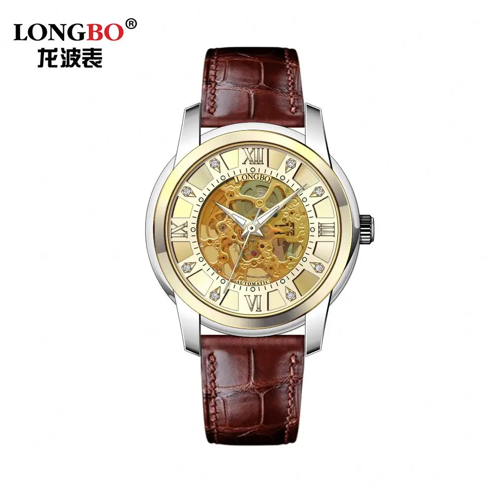 LONGBO 83208 custom mechanical watches men wrist custom logo watches men wrist golden custom logo