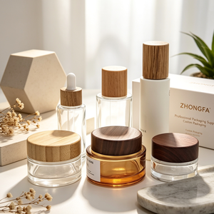Custom Logo Cosmetic Cream Jars With Clear <b>Container</b> And <b>Bamboo</b> Wooden Screw Caps For Skincare Packaging - Product Image 1