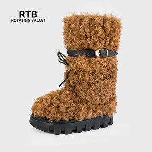 รองเท้าบูทกันหิมะขนแกะสำหรับผู้หญิงยาวกันลื่นด้านในยางขนแกะอบอุ่นฤดูหนาว - Product Image 1