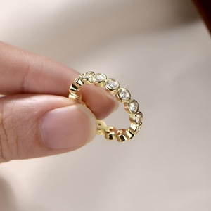 Fashion Jewelry Eco-friendly Copper 14k Gold Plated Bezel Setting Round Cut 3MM VVS Moissanite Diamond Eternity <b>Bubble</b> Band Ring - Product Image 4