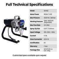 Pistolet de pulvérisation électrique sans air 450 Professional, débit de 2 L/min, pression de 228 bars, pulvérisateur de peinture murale avec moteur sans balais pour les entrepreneurs