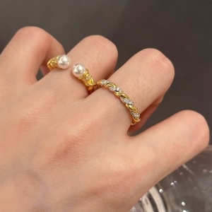Wenchi S925 Sterling Silver Plated 18K <b>Gold</b> <b>Vintage</b> Fried Dough Twists Diamond Intercolor Woven <b>Ring</b> Model 22285 for Women - Product Image 4
