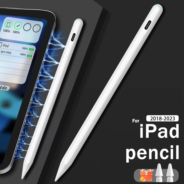 Wireless Charging Plastic Stylus Pencil 2 Replaceable Nib Active Capacitive for iPad Pro/Mini/Air Models Magnetic Attraction