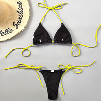 Ensemble de bikini de carnaval Jouvert, imprimé découpé, tenue de festival et de rave, maillot de bain triangle à liens latéraux, à découpes, avec longs lacs, vente en gros fabricant