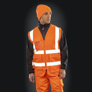 Chaleco de Seguridad Naranja de Alta Visibilidad para Hombre, con Franjas Reflectantes, Cierre de Cremallera, Ropa de Trabajo, Ropa de Exterior para Otoño, Estilo Urbano, Reversible - Product Image 1