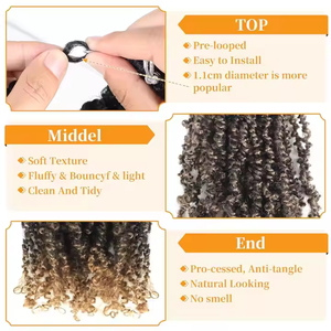 Yanky <span class=keywords><strong>Twist</strong></span> Crochet Tóc 12 Inch 30 Sợi Fluffy Mùa Xuân Mini <span class=keywords><strong>Twist</strong></span> Ngắn Bob Niềm Đam Mê Xoắn Ombre Nâu Pre-Looped - Product Image 3