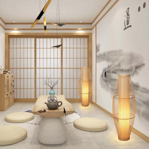 Nouveau lampadaire de tissage en bambou de Style japonais chinois fait à la main pour le salon Tatami Tea Room lustre pendentif LED bleu - Product Image 5