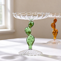 Plateau à fruits en verre fait main unique, bord ondulé, plateau à bonbons, couleur verte, forme de cactus, support à dessert pour la cuisine et la salle à manger