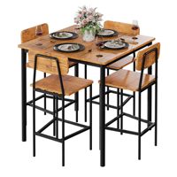Ensemble de table à manger écologique en bois brun 4 pièces avec 4 chaises, meubles de maison industriels économiseurs d'espace pour appartement, dîner en famille