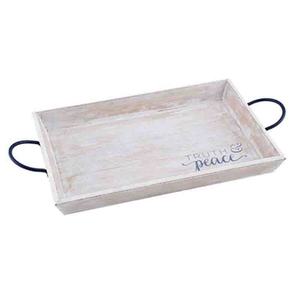 Plateau de nourriture en bois vintage Plateau de présentation de bijoux en bois lavé blanc avec poignée - Product Image 3