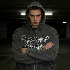 Sudaderas con Capucha para Hombre, Corte Cuadrado Personalizado, Estilo Vintage, Lavado Ácido, con Cierre y Efecto Desgastado - Product Image 1