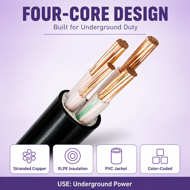 YJV 4*25-95mm XLPE Power Cable 0.6/1.0KV Copper Conductor PVC Jacket Industrial Use Steel Tape Armoured IEC 60502-1 U-1000 R2V