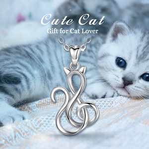 Collar de plata de ley 925 con doble gato, joyería para parejas - Product Image 5